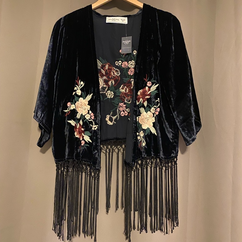 Embroidered Velvet Fringe Jacket